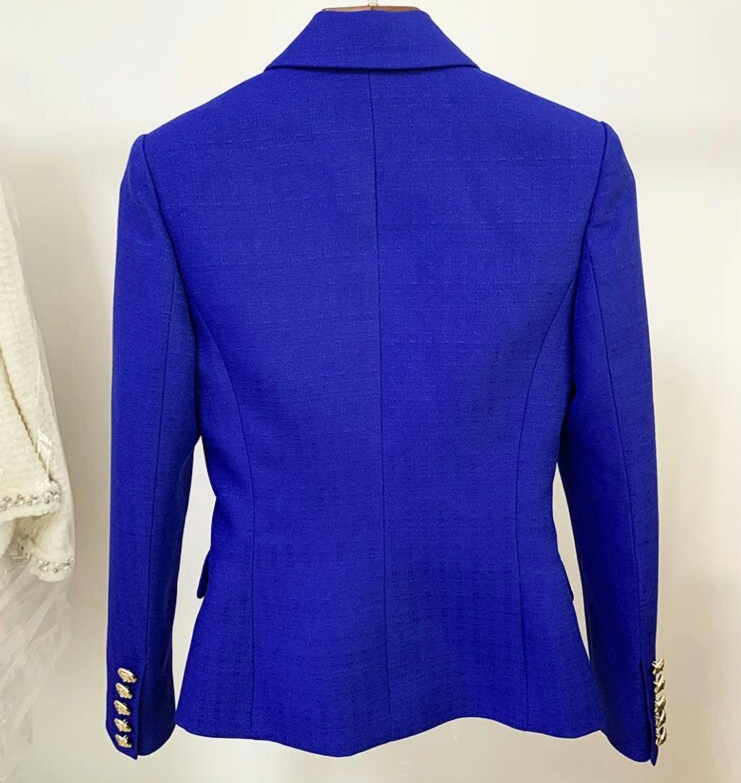 Royal Blue Double Breasted Notched Tailored Blazer with Metal Buttons
