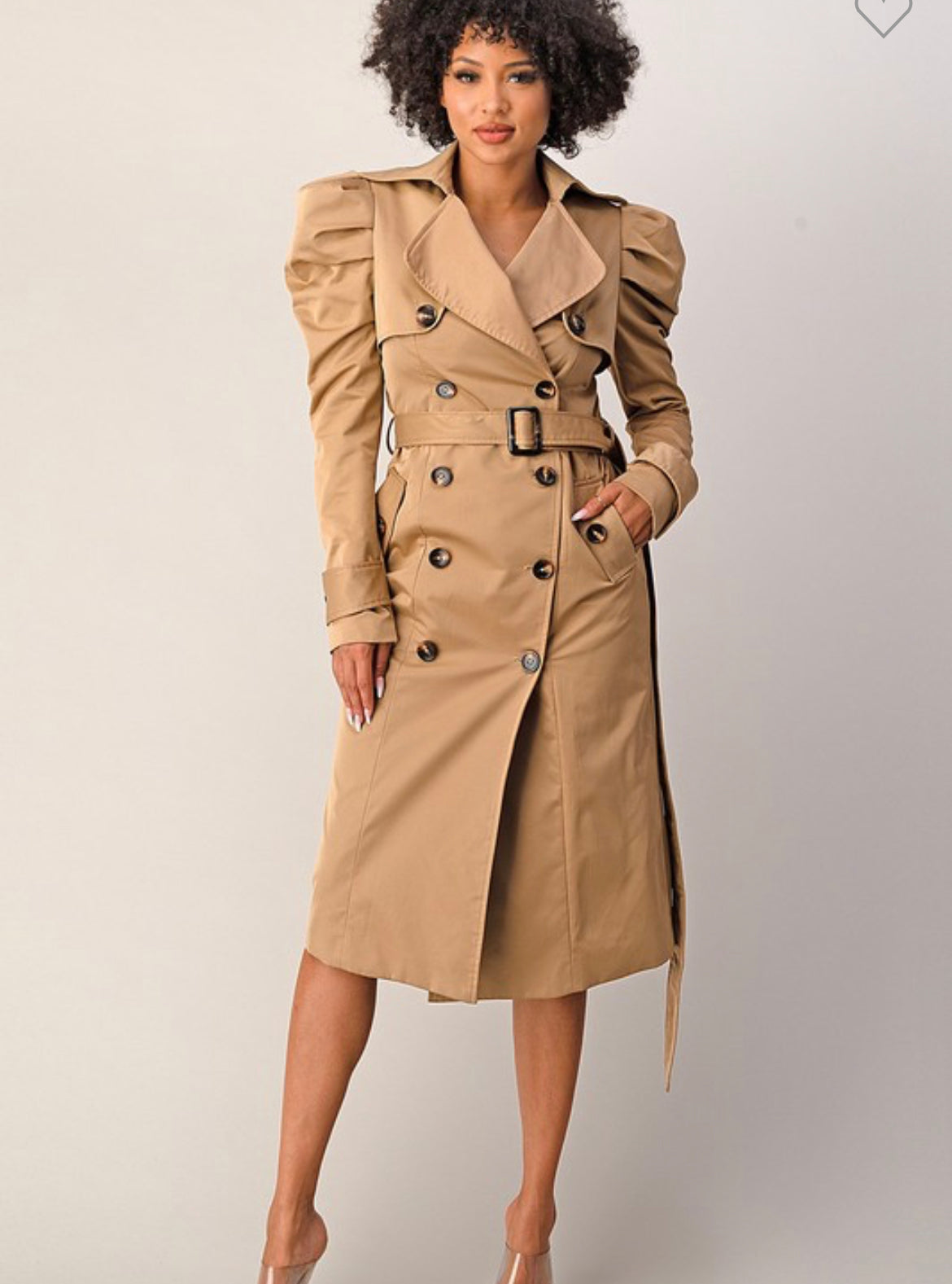 Taupe Puff Sleeve Trench Coat