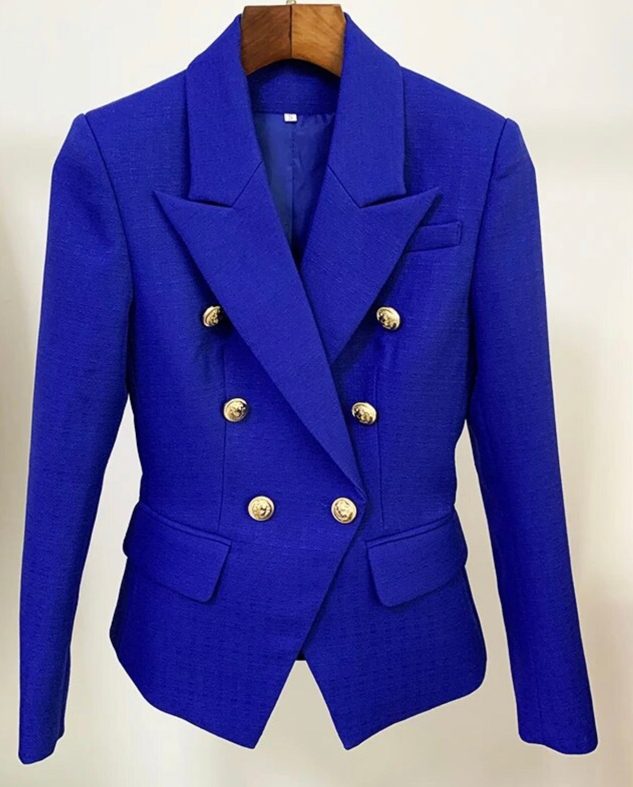 Royal Blue Double Breasted Notched Tailored Blazer with Metal Buttons