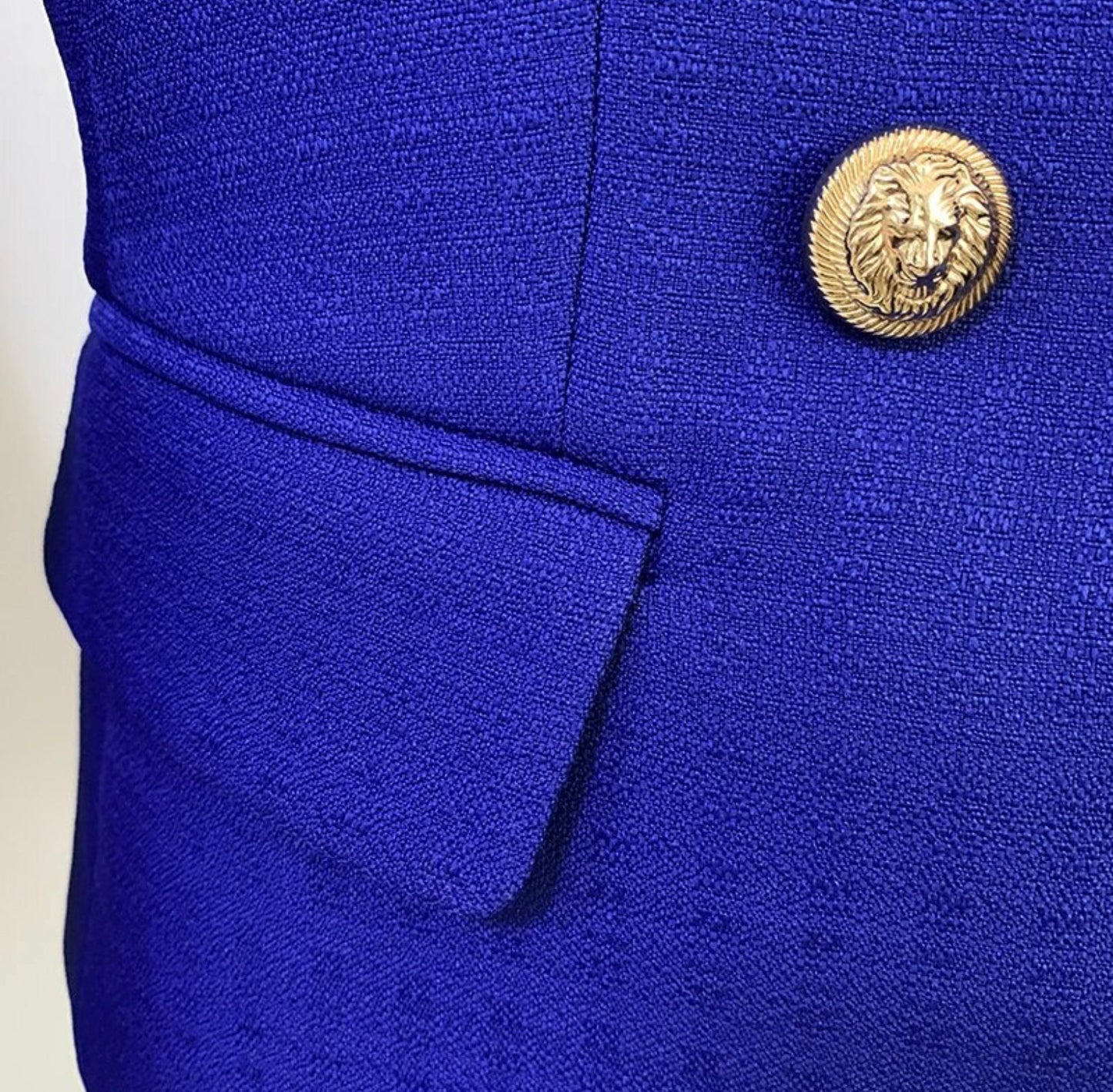 Royal Blue Double Breasted Notched Tailored Blazer with Metal Buttons
