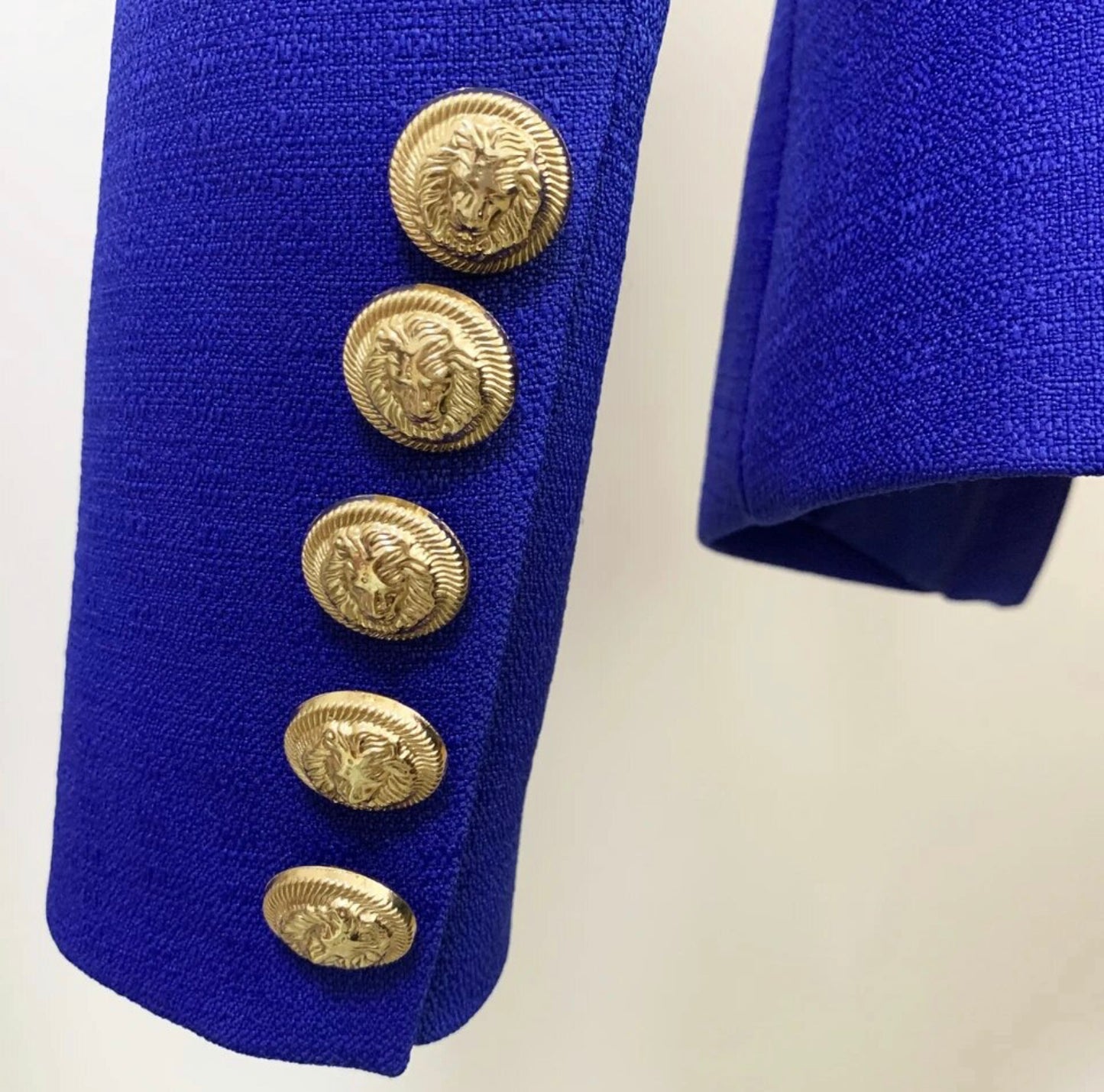 Royal Blue Double Breasted Notched Tailored Blazer with Metal Buttons