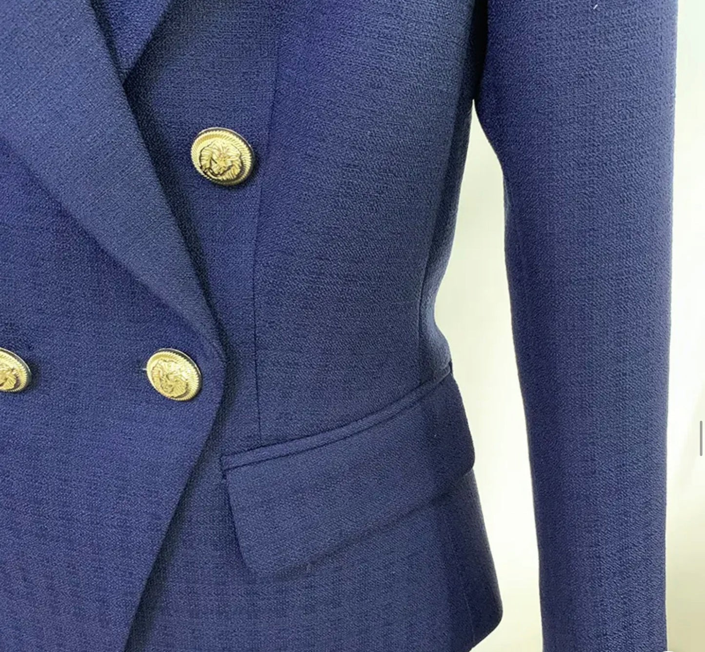Navy Blue Double Breasted Notched Tailored Blazer with Metal Buttons