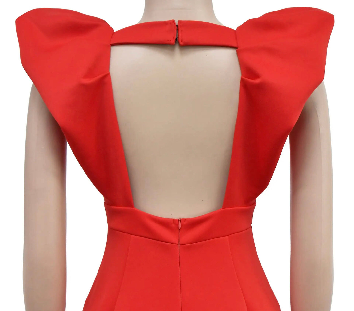 Red Deep V-Neck Ruffle Sleeves. Long  Wide Slit Leg Pants - One Piece Jumpsuit