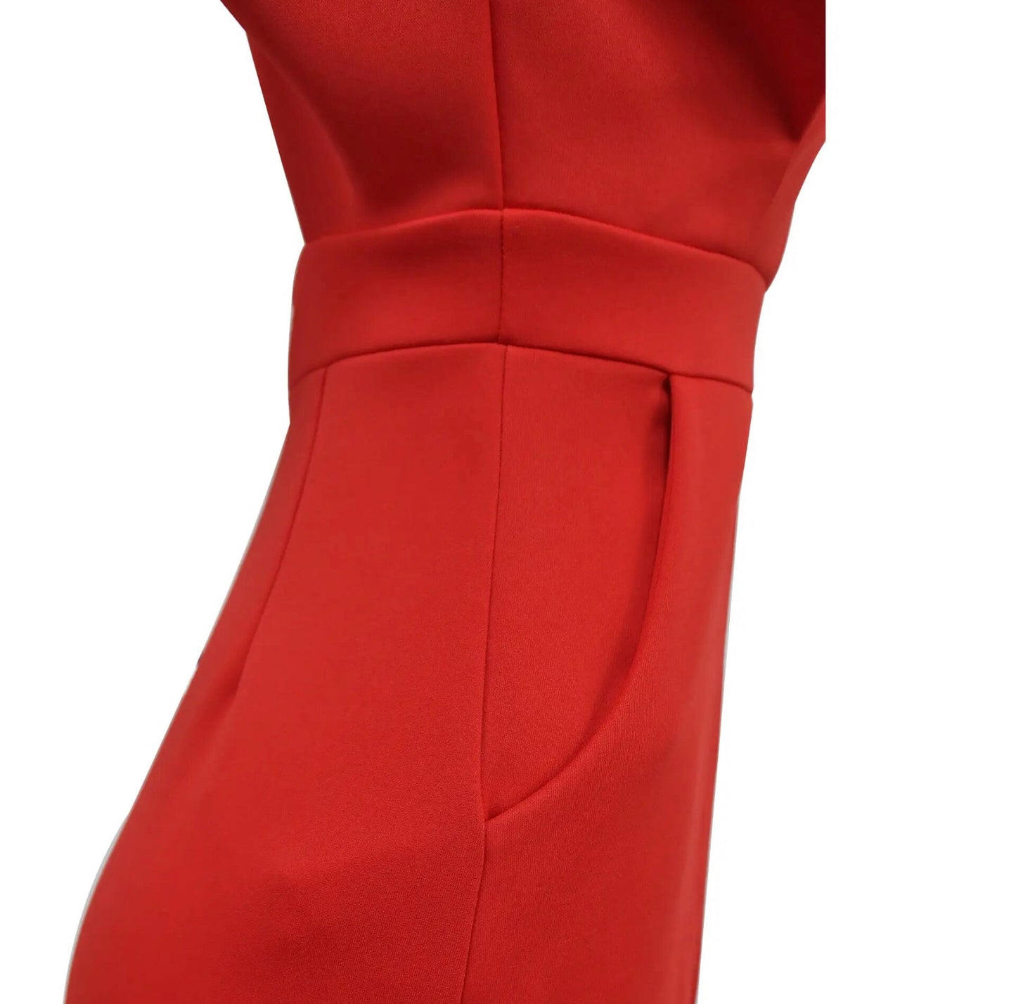 Red Deep V-Neck Ruffle Sleeves. Long  Wide Slit Leg Pants - One Piece Jumpsuit