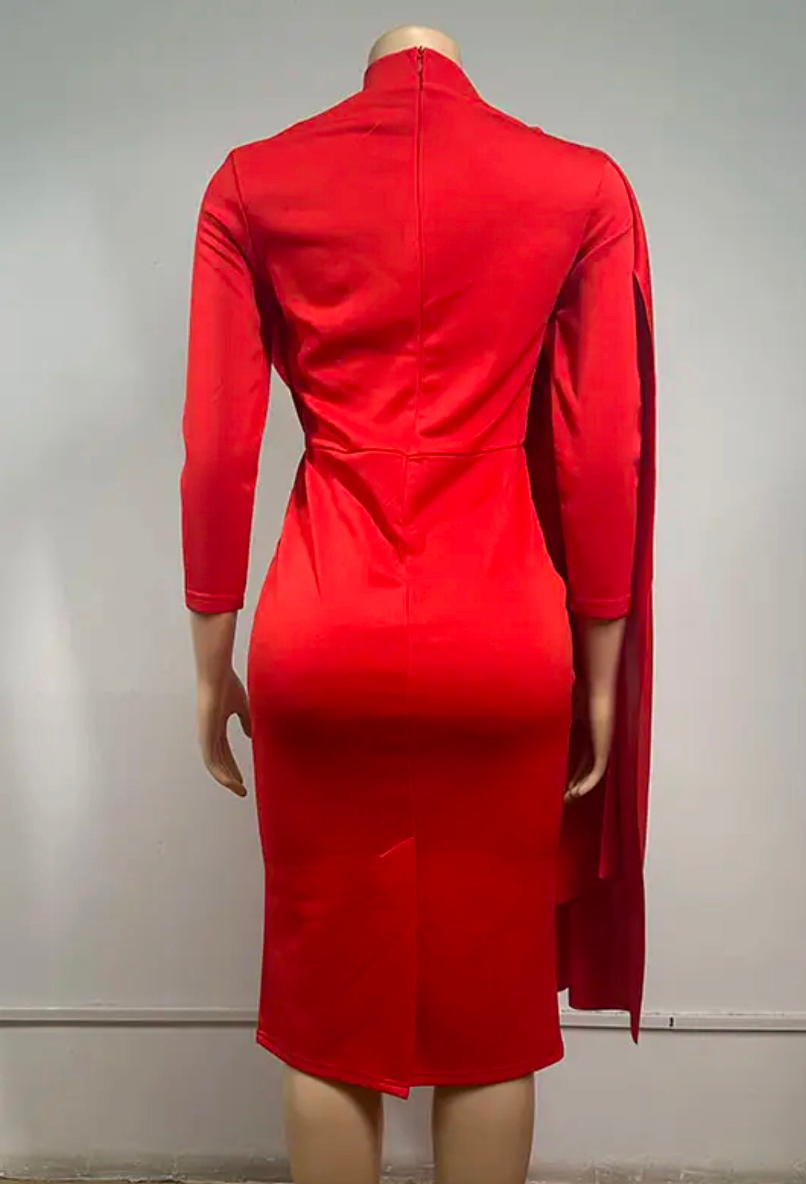 Red Ruched Layered Cloak Sleeve Solid Ruffle BodyCon Pencil Dress