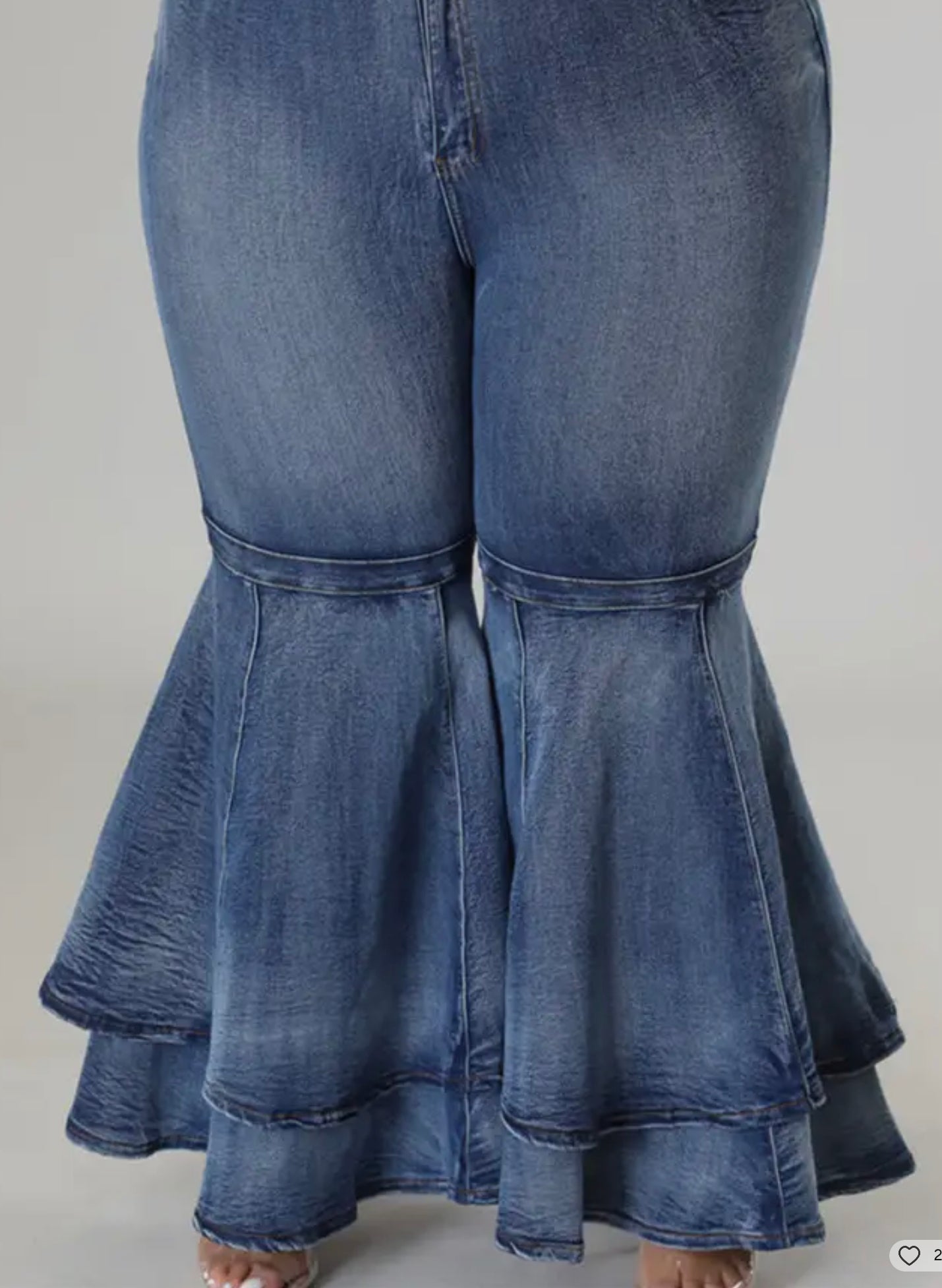 Curvaceous Blue Stretchy Double-Layered Flare Bell Bottom Denim