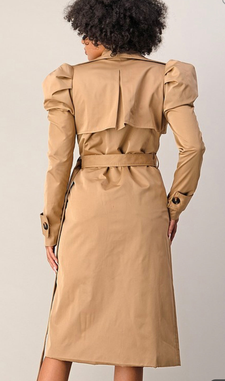 Taupe Puff  Sleeve Trench Coat
