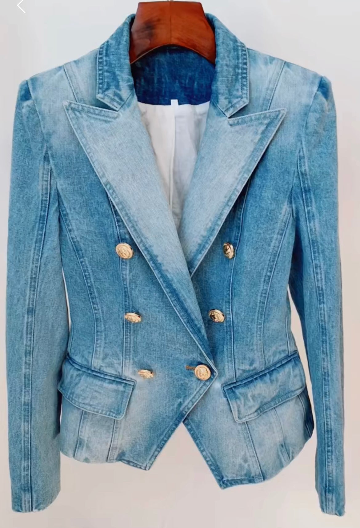 Double Breasted Tailored Denim Blazer