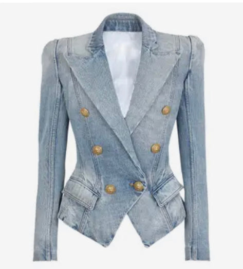 Double Breasted Tailored Denim Blazer