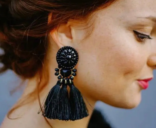 Fashion Drop Beads 3 Tassel Long Earrings