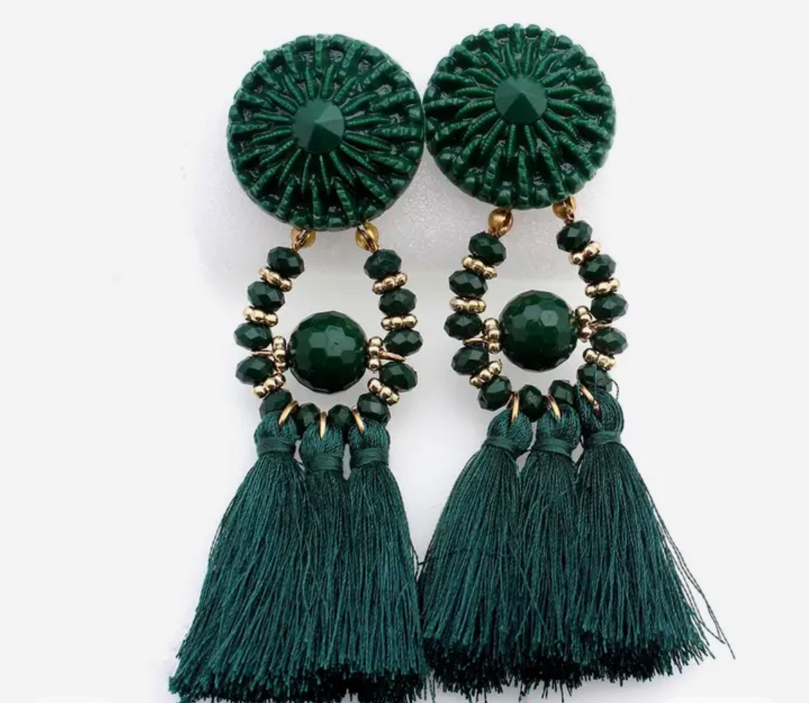 Fashion Drop Beads 3 Tassel Long Earrings