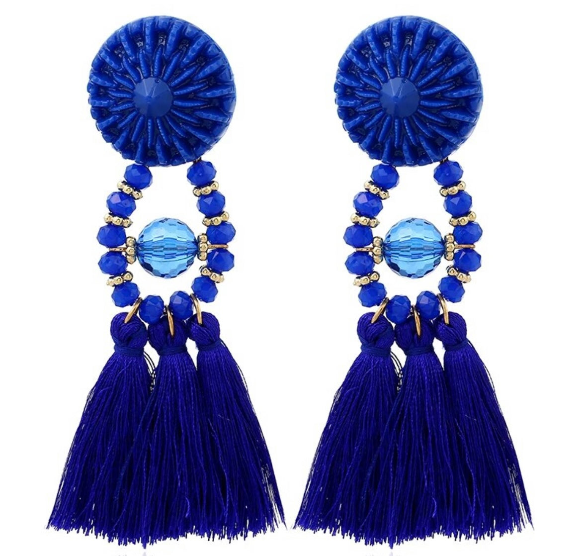 Fashion Drop Beads 3 Tassel Long Earrings