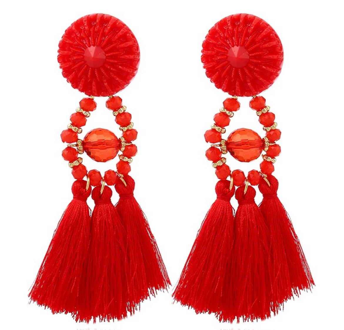 Fashion Drop Beads 3 Tassel Long Earrings