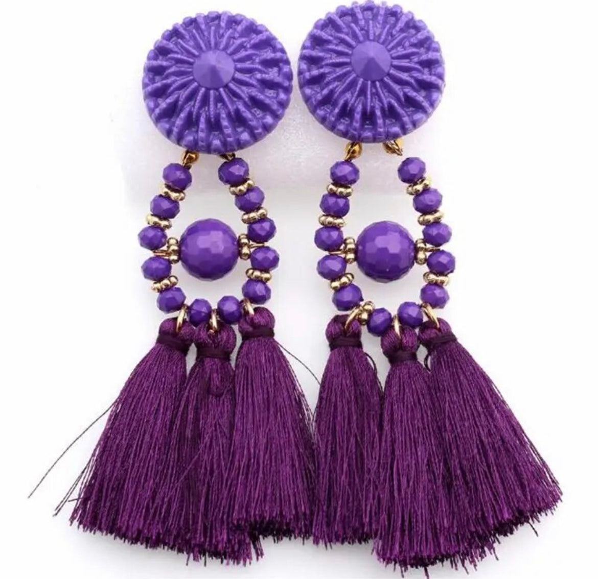 Fashion Drop Beads 3 Tassel Long Earrings