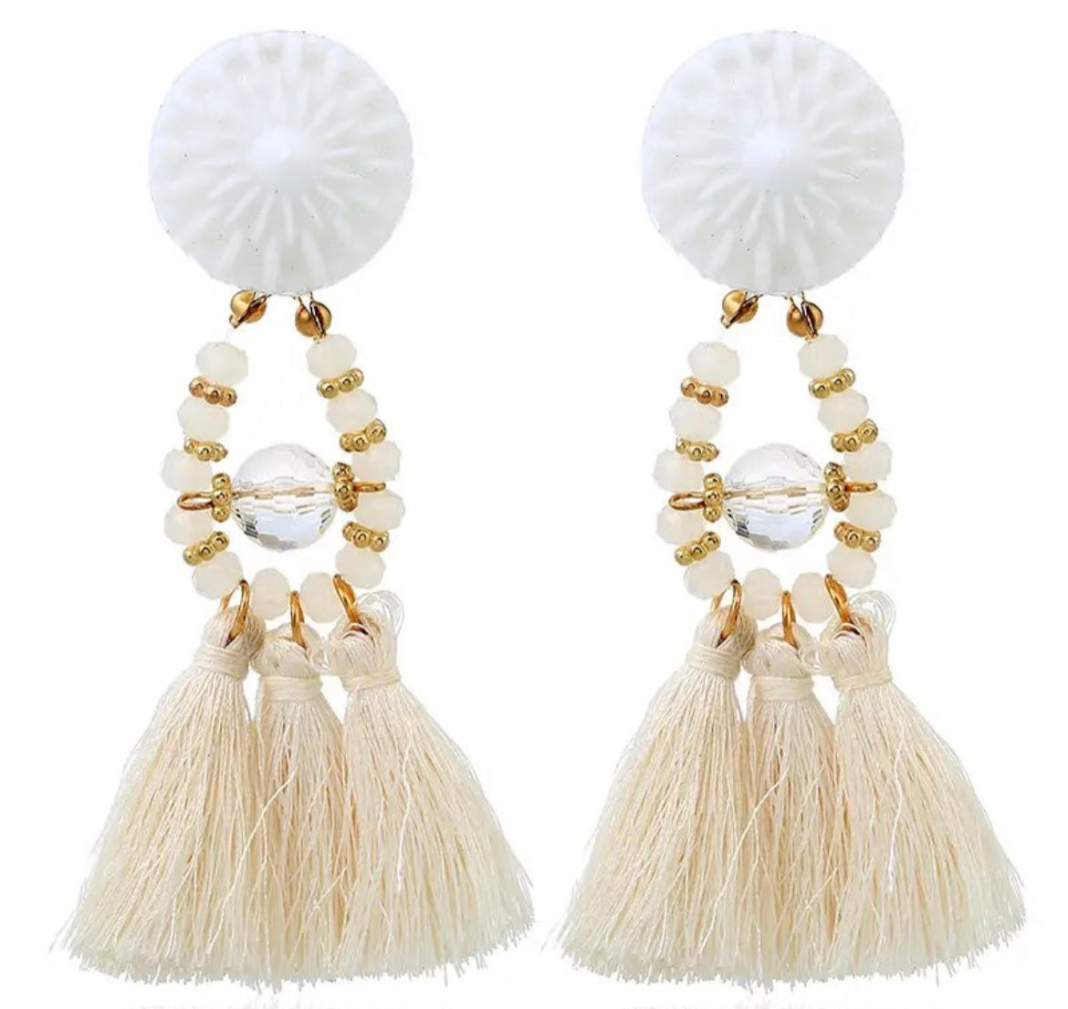 Fashion Drop Beads 3 Tassel Long Earrings