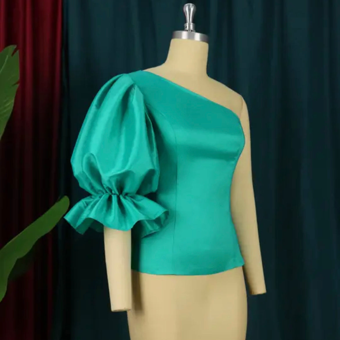 Teal Off Shoulder Puff Sleeve Party Top