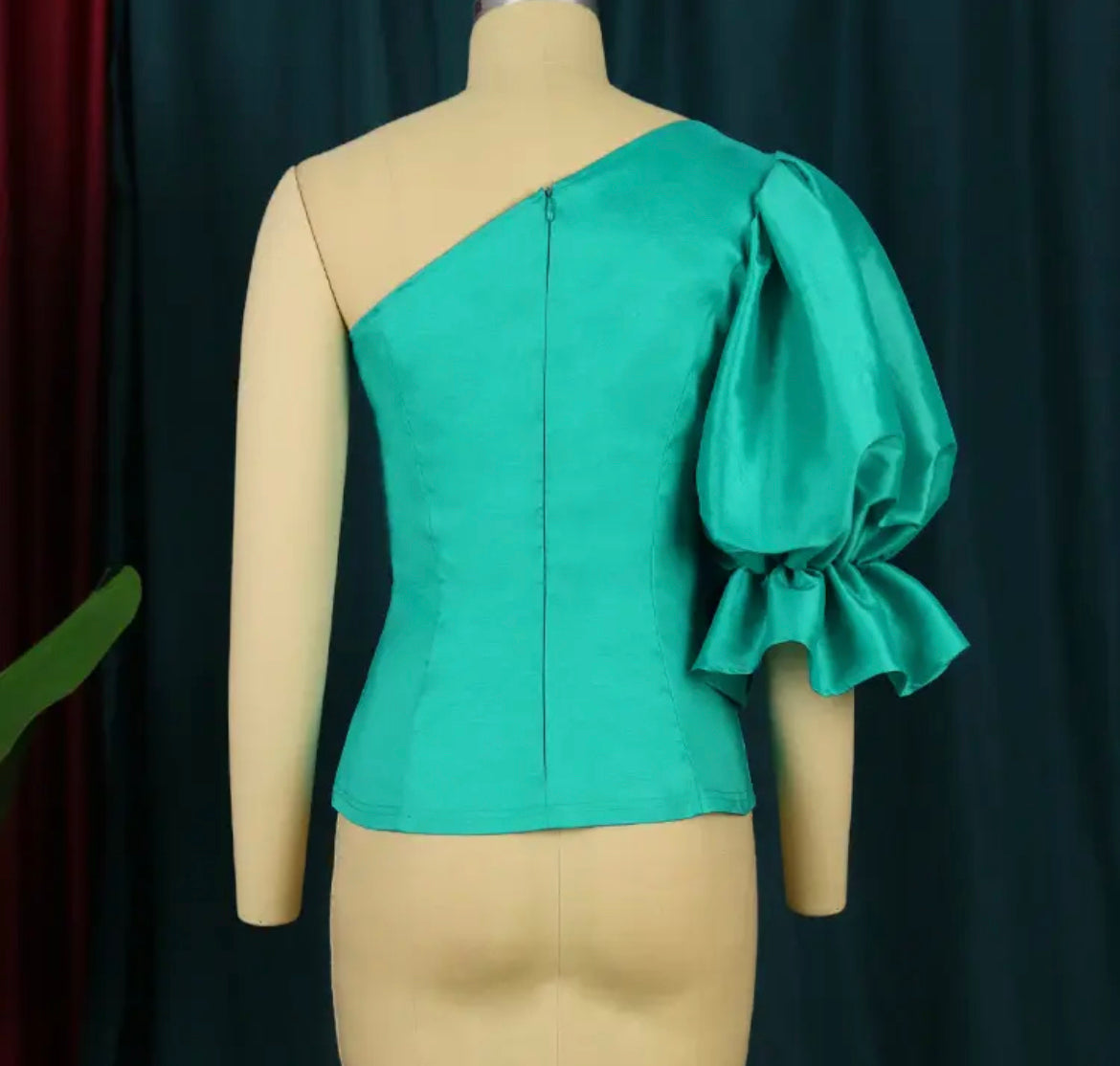 Teal Off Shoulder Puff Sleeve Party Top