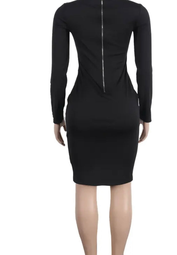 Sexy Beaded Bodycon Long Sleeve Drilling HOT Sheath Long Sleeve Dress