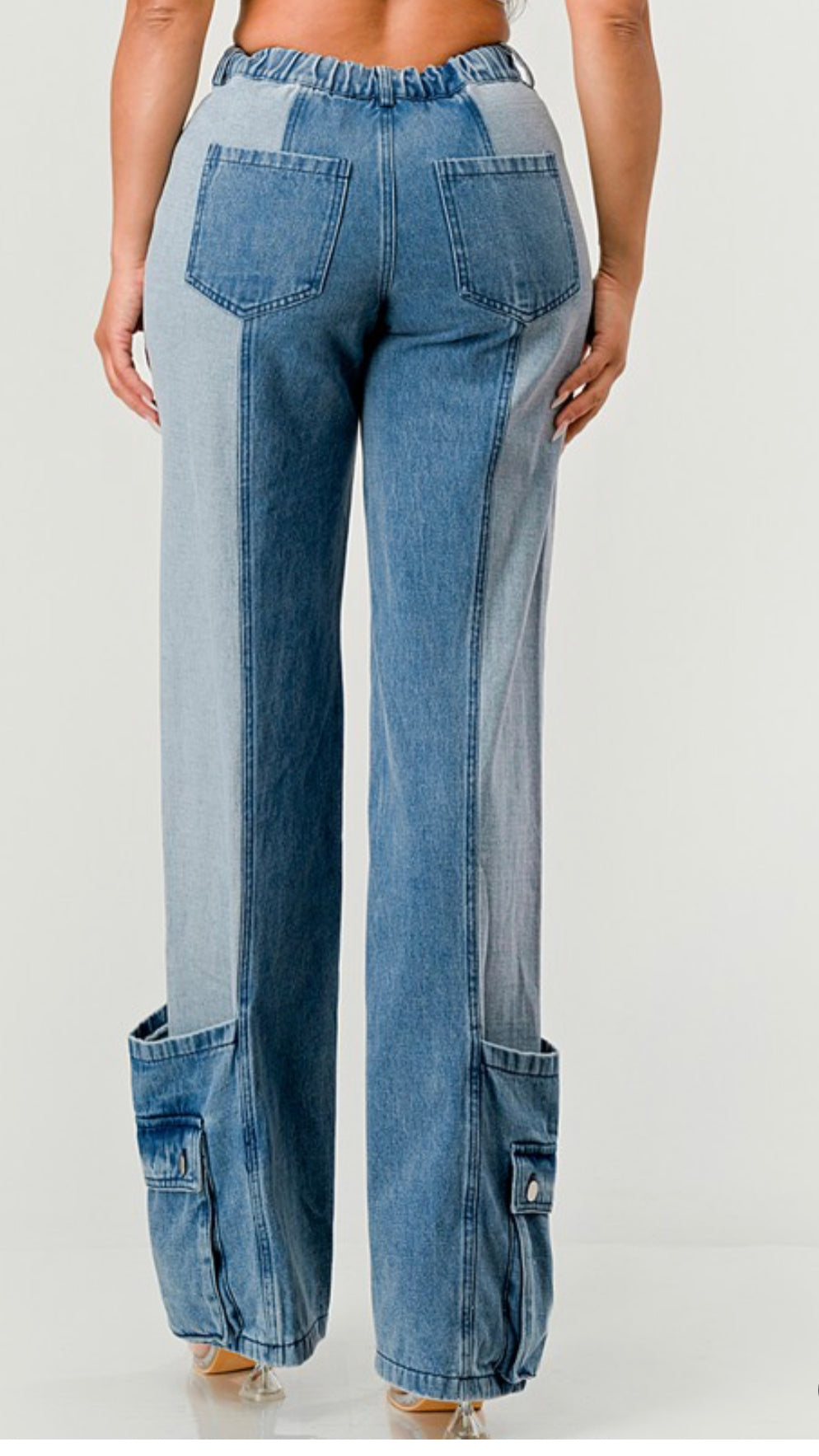 Two Tone Denim Cargo Style Pocket Denim Jeans