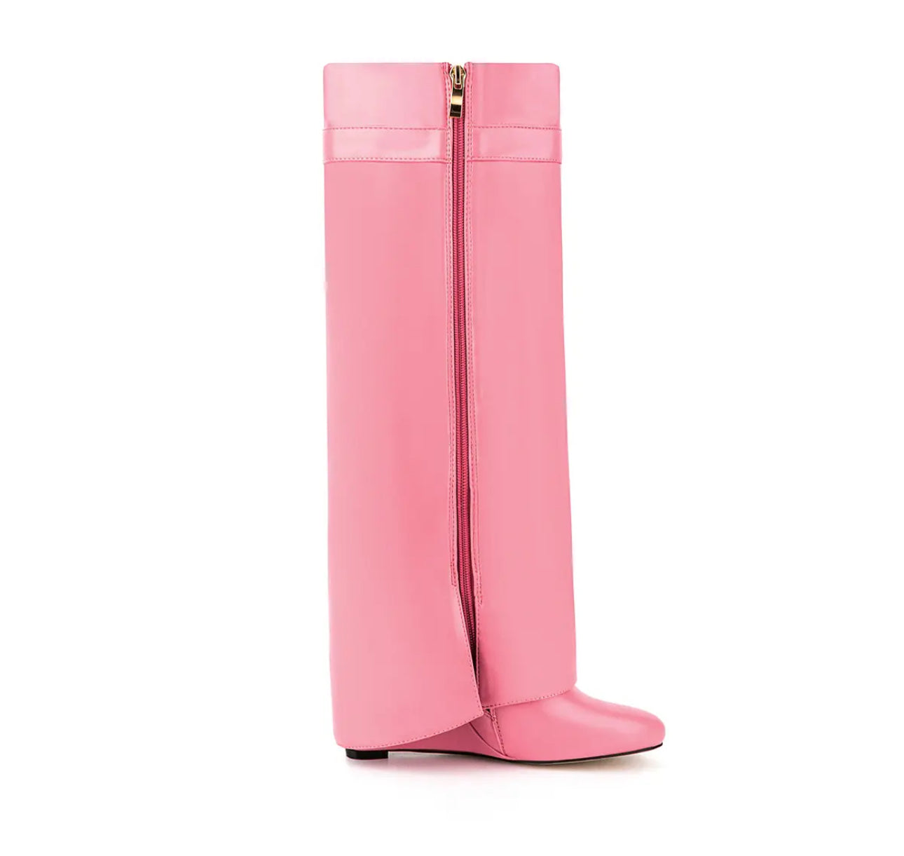 Pink Shark Attack Knee Boots with Locks and Wedge Heels