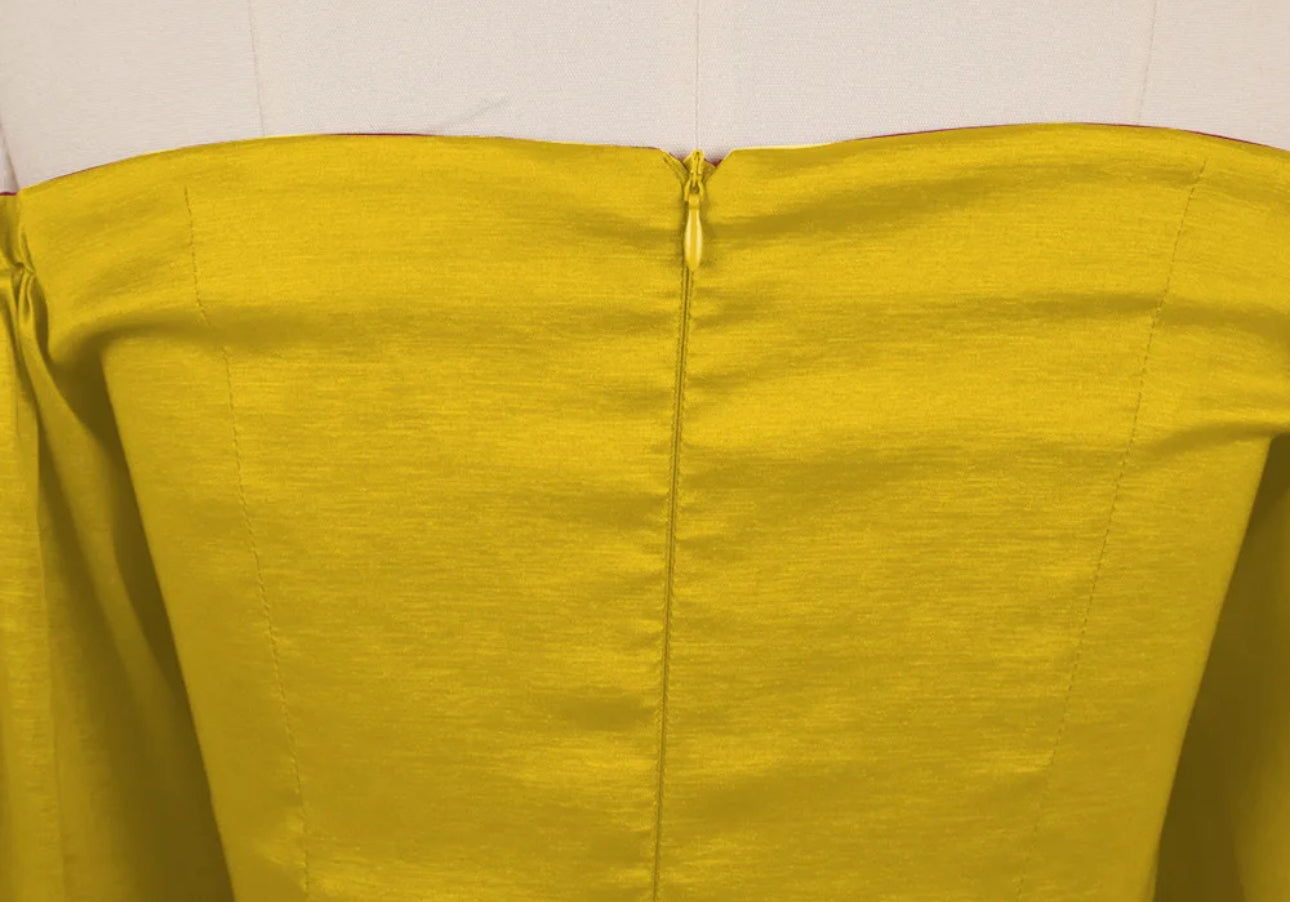 Sexy Yellow Lantern Long Sleeve Tube Top Strapless Off Shoulder Cocktail Evening Dress