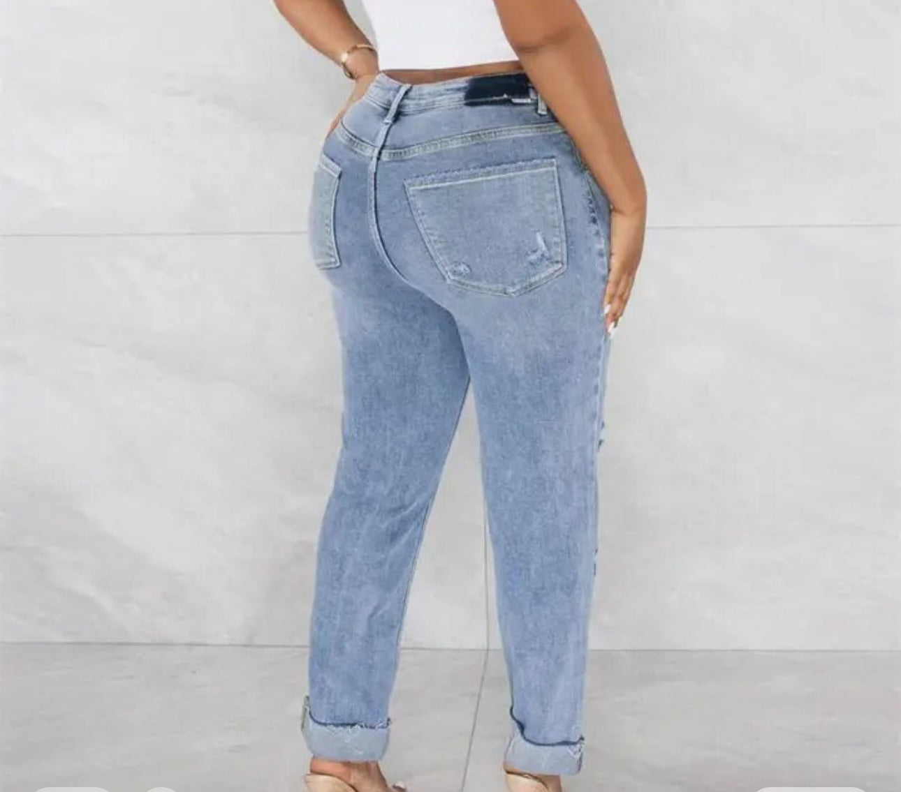 Asymmetrical Button Stretch Ankle Length Denim Pants