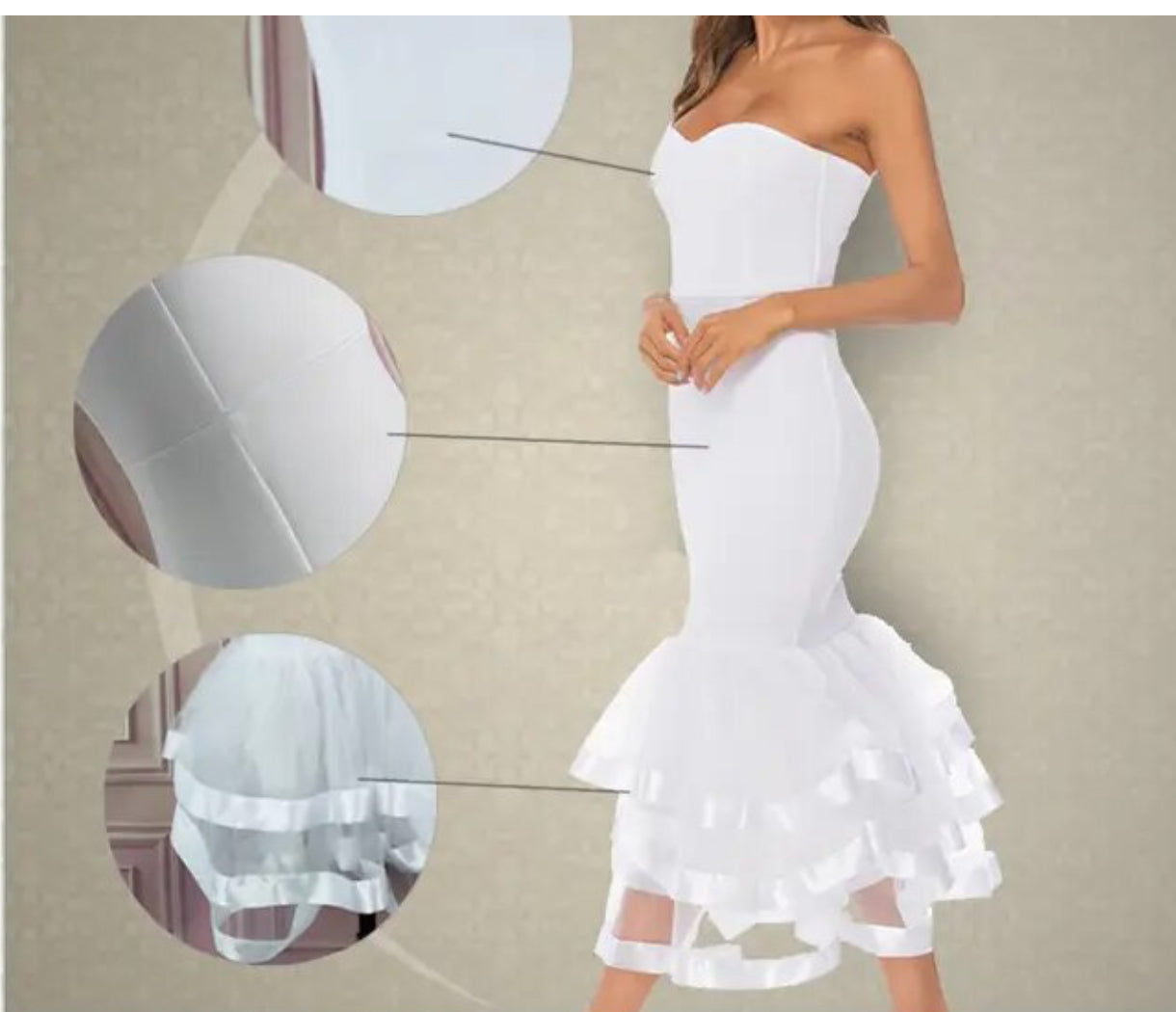 Sexy White Strapless Off-Shoulder Backless Mesh Patchwork Bodycon Dress