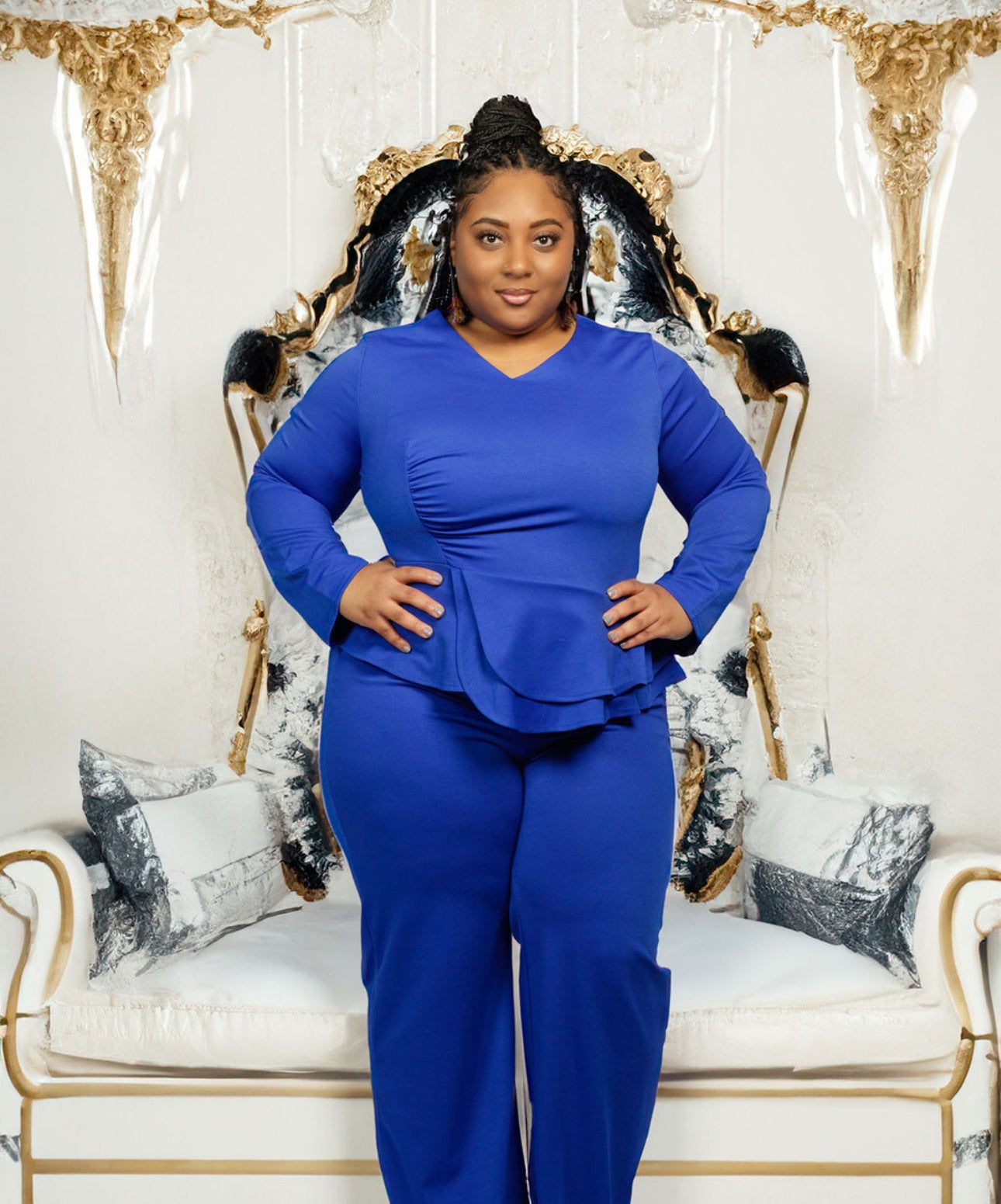 Blue Ruched Layered 2 Piece Pant Set