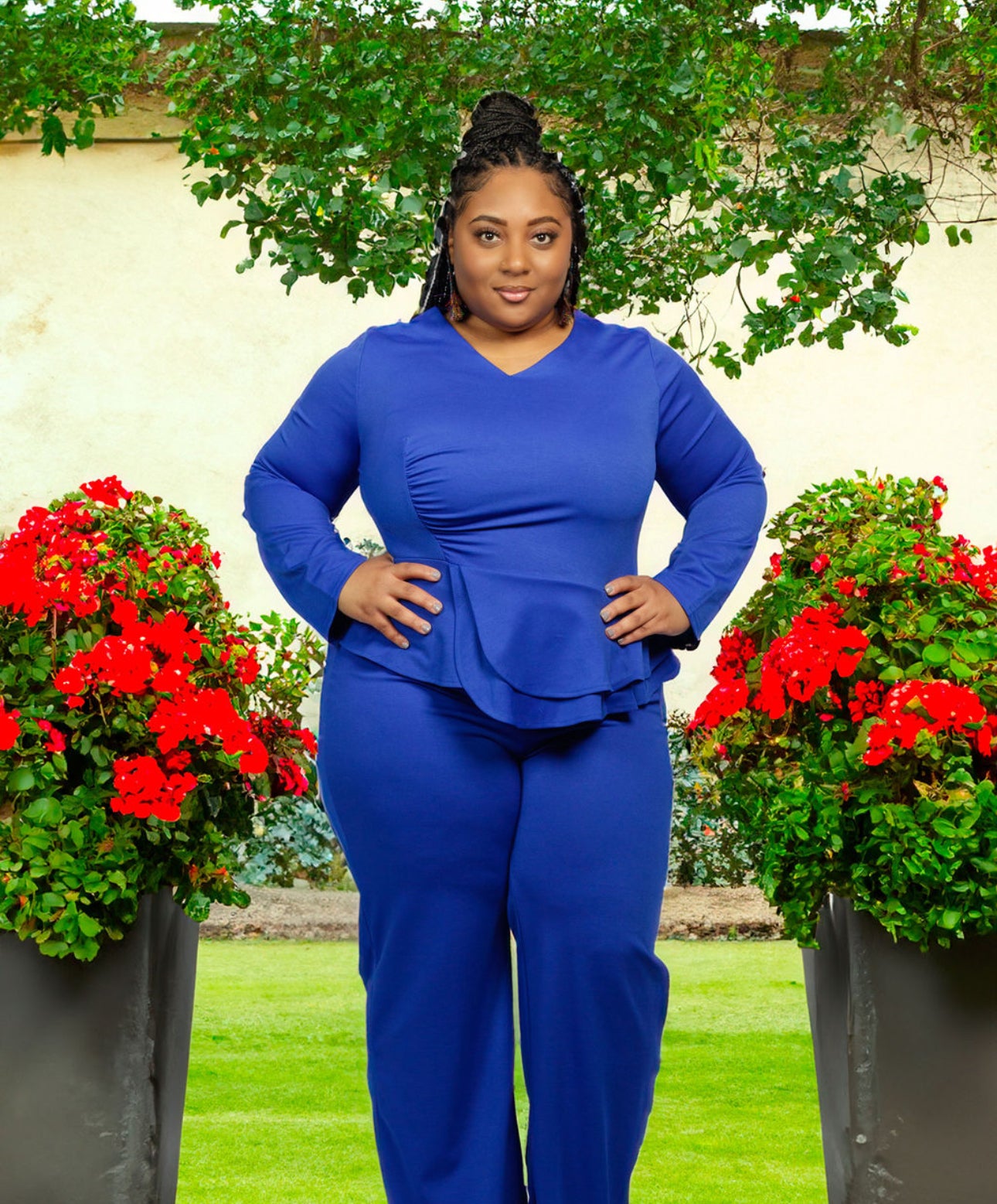 Blue Ruched Layered 2 Piece Pant Set