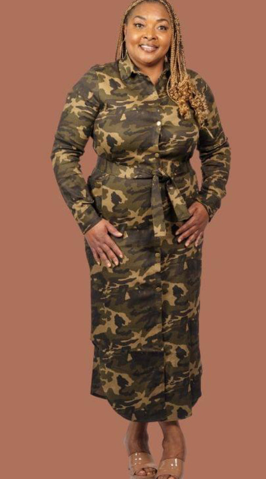 Camouflage Long Sleeve Robe Tie Full Sleeve Dress