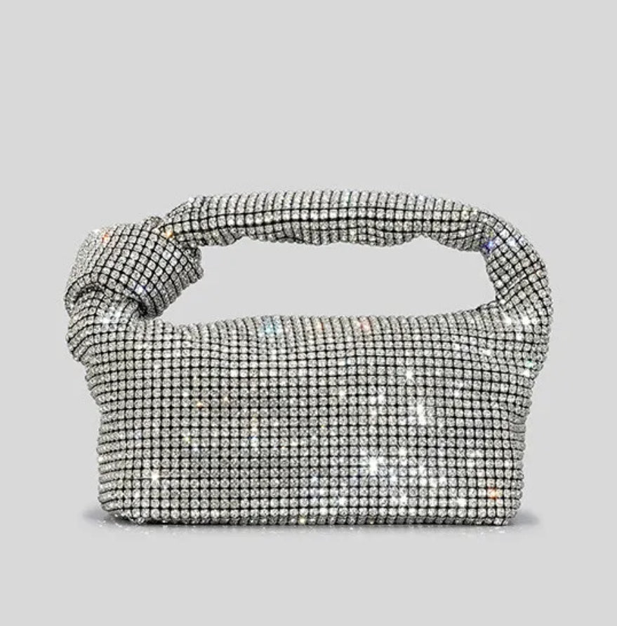 Silver Rhinestone Top Handle Knotted Hobo Styled Handbag