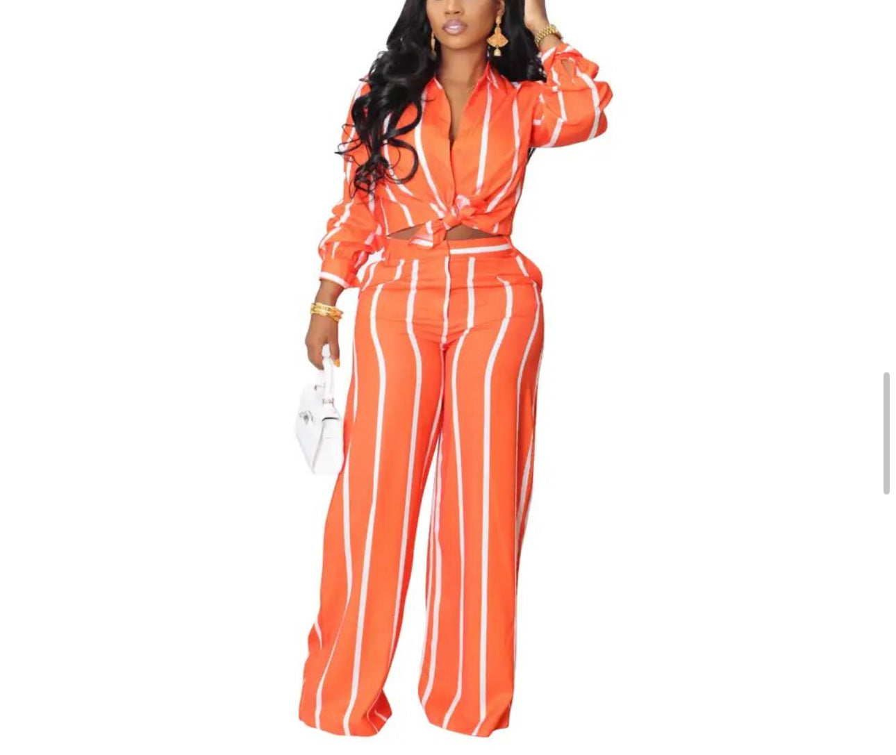 Long Sleeve Striped Wide Leg Matching Pant Set