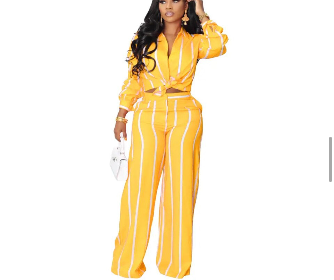 Long Sleeve Striped Wide Leg Matching Pant Set