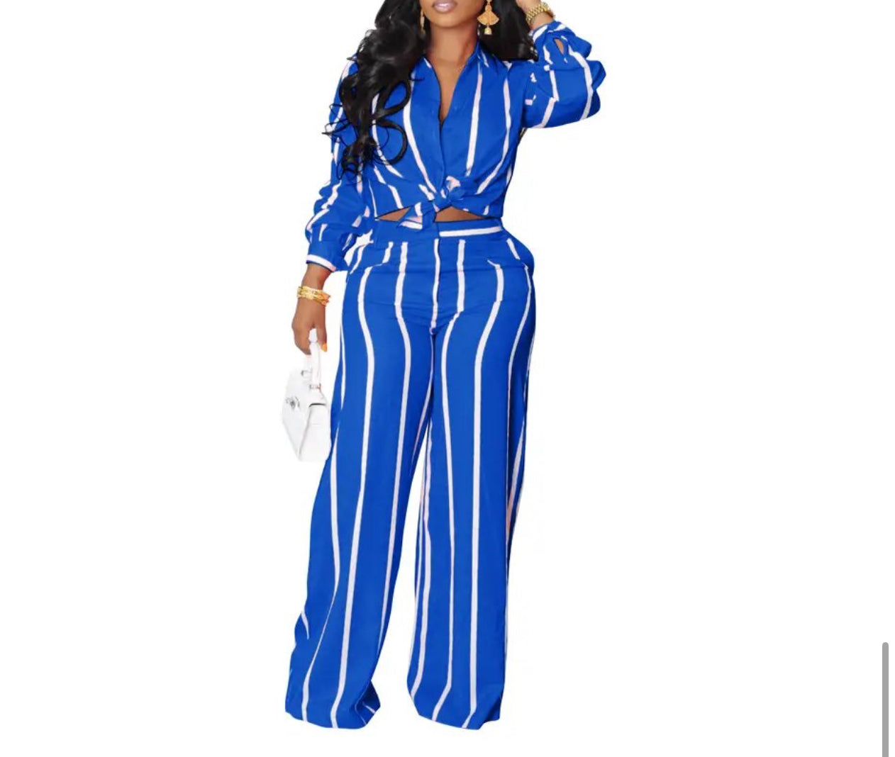 Long Sleeve Striped Wide Leg Matching Pant Set