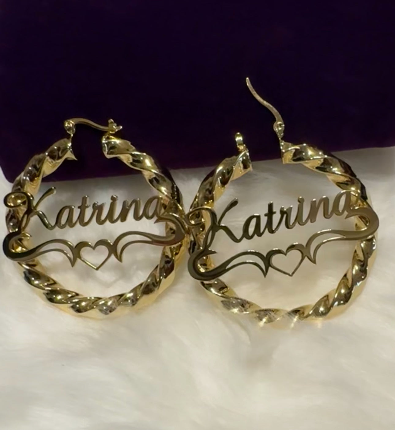 Custom Twist Hoop Earrings With Heart Design